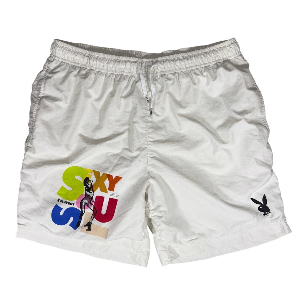 Playboy By Pacsun Board Short Mens Large White Sexy Soul Swim Trunks Surfing